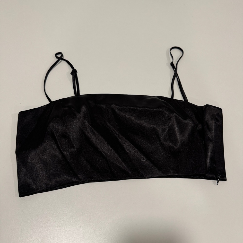 Capulet Black Satin Cropped Cami Top Sleeveless Party Clubwear Medium m